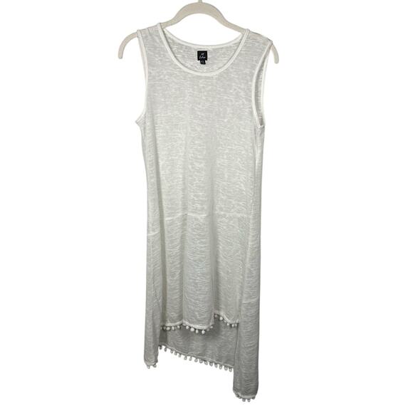 Echo White Asymmetrical Tassel Sleeveless Linen Swimsuit Coverup Women's M/L - Picture 1 of 6